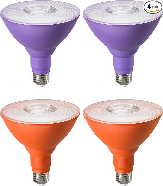EDISHINE PAR38 Purple & Orange LED Flood Light Bulbs Outdoor, Dimmable LED Light Bulb, 18W(120W Equivalent), Outdoor Weatherproof Light Bulb, E26 Base, 4 Pack