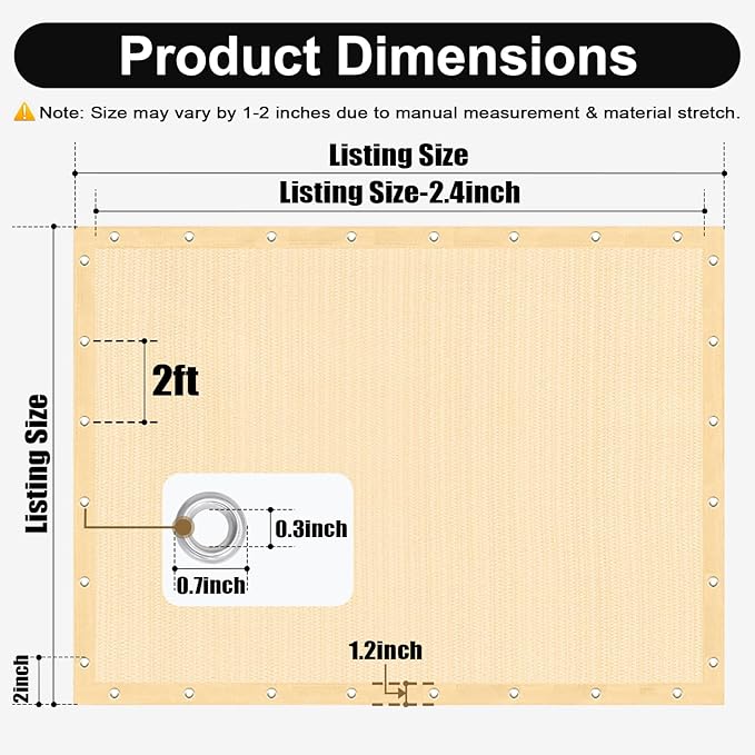 Artpuch 90% Sun Shade Cloth, 6 x 8 FT Pergola Shade Cover Canopy with Grommets, Sun Screen Fabric Tarp for Patio, Outdoor, Garden, Backyard, Wheat