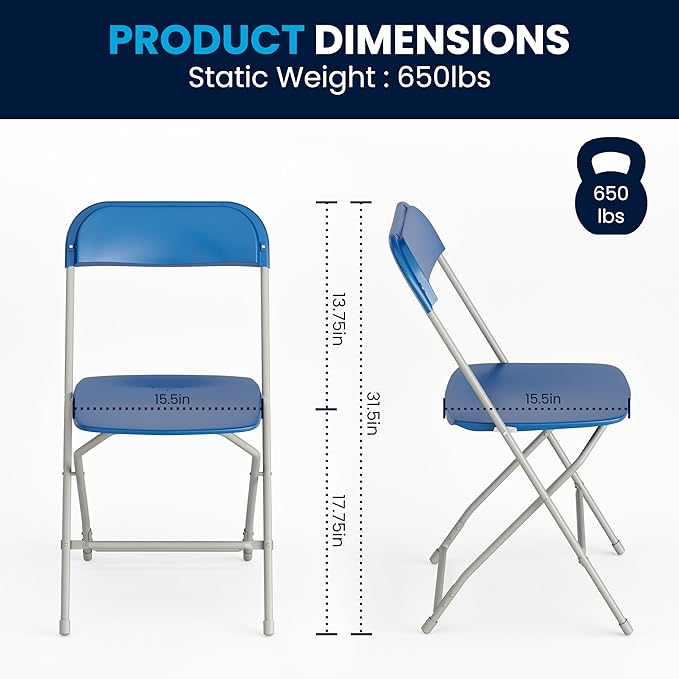 Flash Furniture Hercules Series Plastic Folding Chair - Blue - 4 Pack 650LB Weight Capacity Comfortable Event Chair-Lightweight Folding Chair