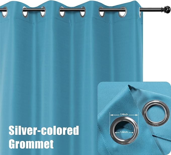 BONZER Outdoor Waterproof Curtains for Patio Wide Grommet Light Filtering Outside Curtains for Gazebo, Porch, Pergola, Pavilion, 1 Panel, 110W x 120L inch, Teal