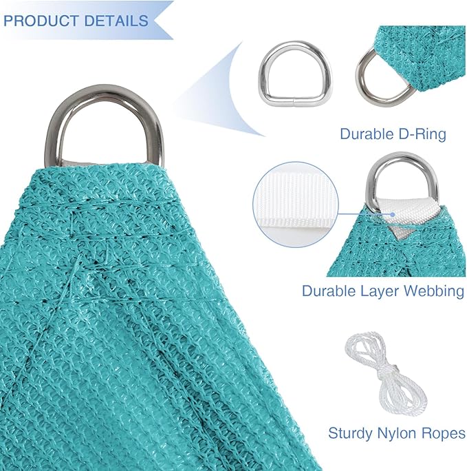 E&K Sunrise 21' x 21' x 21' Sun Shade Sail Triangle Canopy Shade Cover UV Block for Patio Backyard Garden Outdoor (Turquoise)