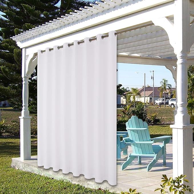 BONZER Outdoor Curtains for Patio Waterproof Thick Privacy Wide Grommet Light Filtering Outside Curtains for Porch Pergola Gazebo Deck, 1 Panel, 110W x 95L inch, White