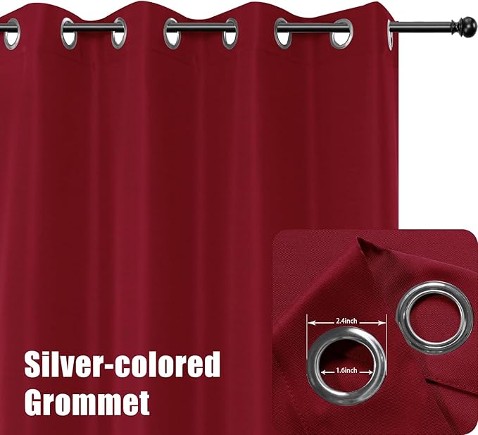 BONZER Outdoor Waterproof Curtains for Patio Wide Grommet Light Filtering Outside Curtains for Gazebo, Porch, Pergola, Pavilion, 1 Panel, 110W x 84L inch, Red