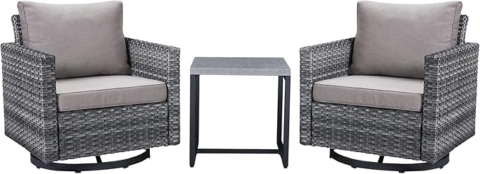 Belord Outdoor Bistro Set 3 Piece Wicker Swivel Rocker Patio Chairs, Oversize Outdoor Rattan Seating Set, Patio Swivel Glider Chairs Wicker Furniture with Metal Side Table for Outside Porch Backyard
