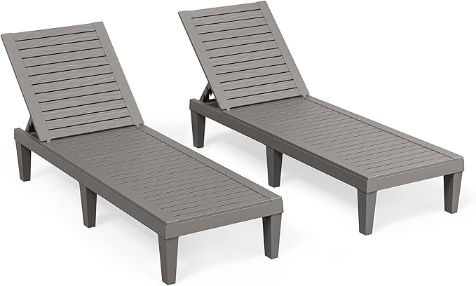 Lounge Chair,Pool Lounge Chairs Set of 2,Lounge Chair Outdoor,Waterproof Sun Loungers Chair,5-Positions Adjustable Outdoor Lounge Chairs for Garden Beach Patio Poolside Lawn Deck,Striped Grey
