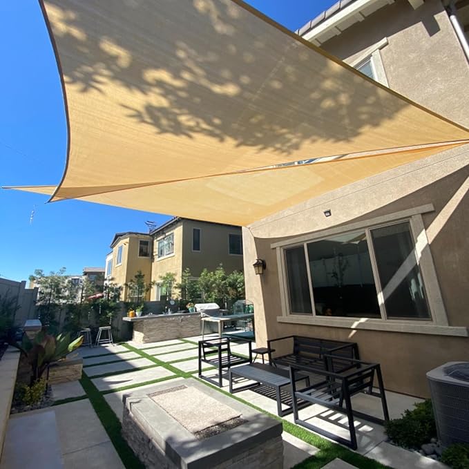 SUNLAX Sun Shade Sail 7' x 13' x 14.8' Sand Rectangle Canopy Sail Shade Cover UV Block Permeable Sunshade Outdoor for Patio Backyard Deck Pergola (We Make Custom Size)