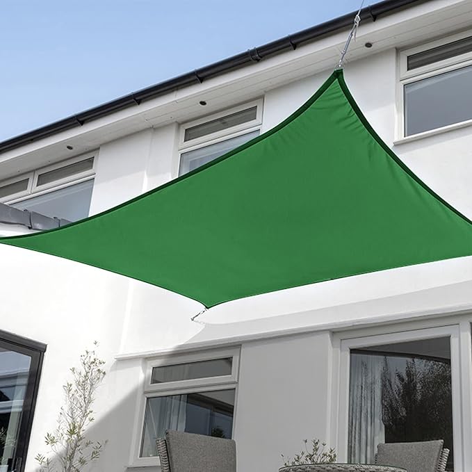 KANAGAWA Sun Shade Sail 12'x12' Dark Green Rectangle UV Block Canopy Awning Shelter Fabric Cloth Screen for Outdoor Patio Garden Backyard