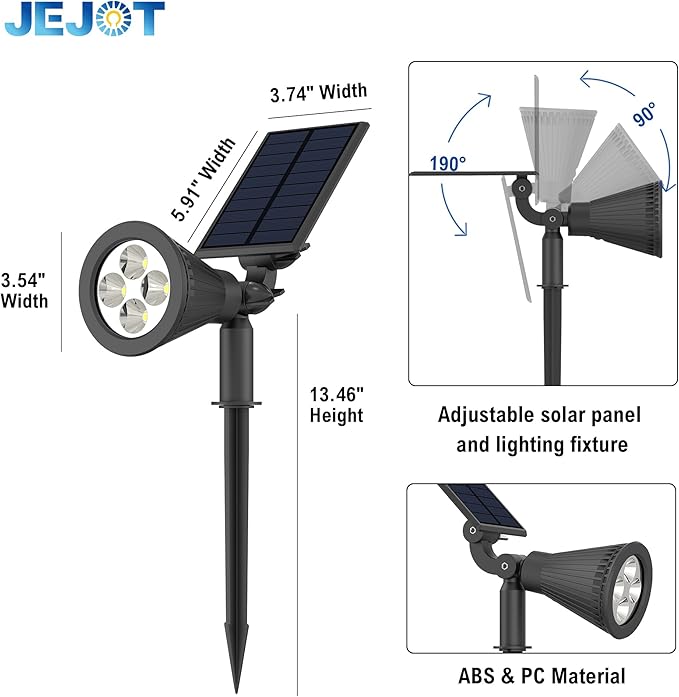 Solar Lights Outdoor Waterproof IP65,3000K Super Bright LED,2 Lighting Modes, Solar Powered Yard Garden Solar Spot Lights for Flag Landscape Auto On/Off-4 Pack