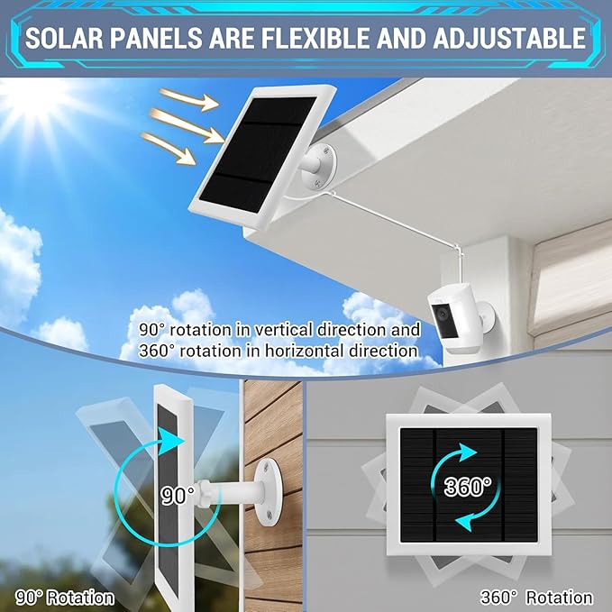 IP65 Solar Panel Outdoor for Ring Cameras (White 1P) Spotlight Cam Plus/Pro(Battery) Stick Up Cam/Pro Wireless Outdoor with 10FT/3M Long Cable Dustproof Waterproof