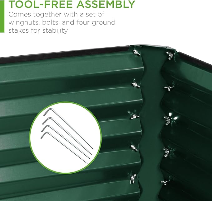 Best Choice Products 6x3x2ft Outdoor Metal Raised Garden Bed, Deep Root Box Planter for Vegetables, Flowers, Herbs, 269 Gallon Capacity, 100% Non Toxic Materials - Dark Green