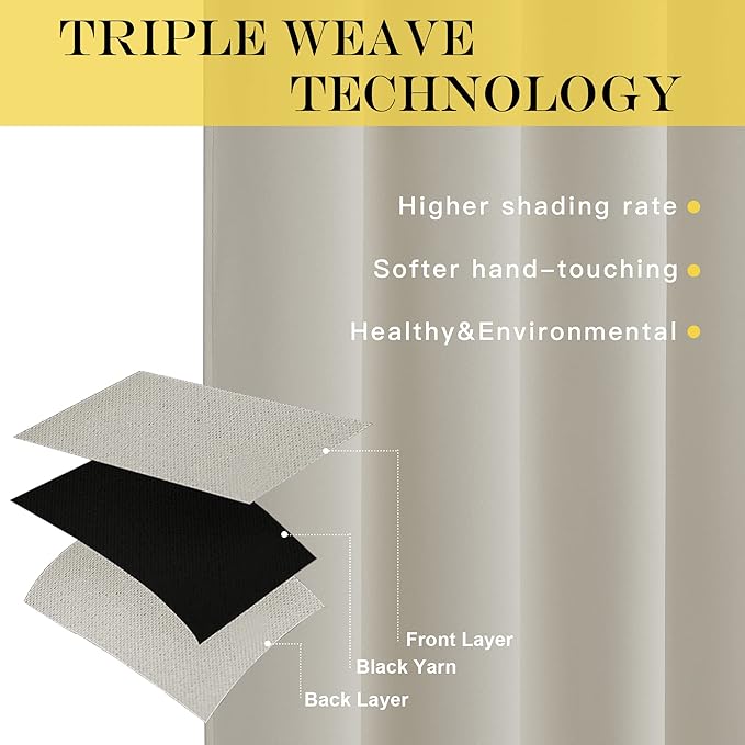 NICETOWN Blackout Curtain for Living Room, Thermal Insulated Solid Grommet Sound Reducing Energy Saving Window Treatment for Bedroom/Dining Room, Natural, 1 Panel, W52 x L90
