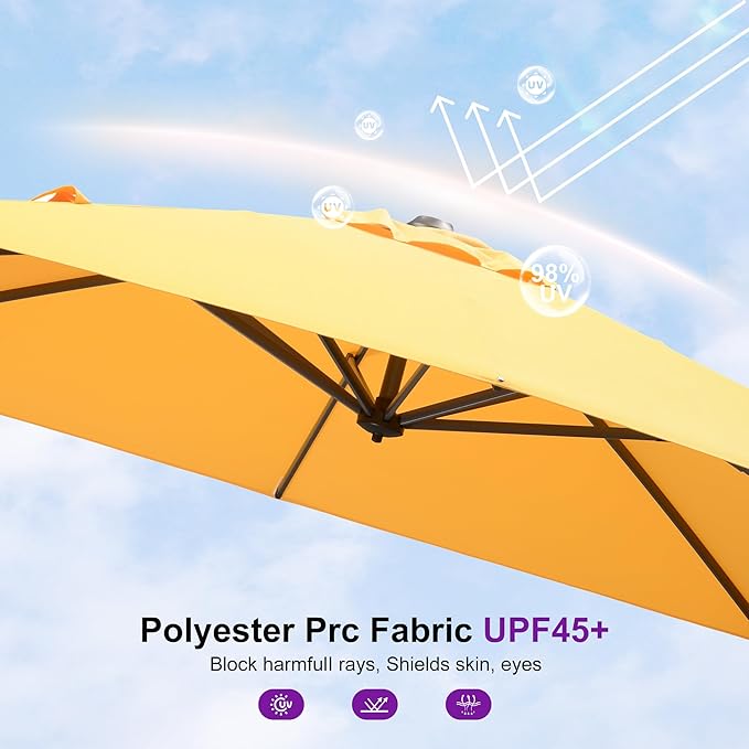 PURPLE LEAF 8' X 8' Patio Umbrella for Pool 7' High Offset Outdoor Cantilever Umbrella Swimming Pool Umbrella with 360°Rotation for Poolside Yellow