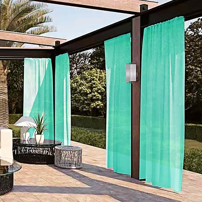 SpaceDresser Waterproof Outdoor Sheer Curtains for Patio - 2 Panels Rod Pocket Indoor Voile Sheer Curtain for Living Room,52W x 120L inch,Turquoise