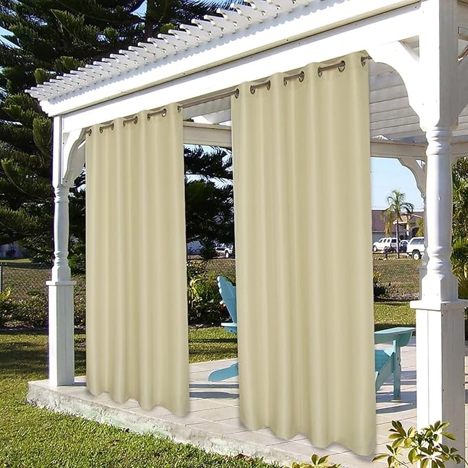 BONZER Outdoor Waterproof Curtains for Patio Privacy Grommet Light Filtering Outside Curtains for Gazebo, Porch, Pergola, Pavilion, 1 Panel, 84W x 120L inch, Cream
