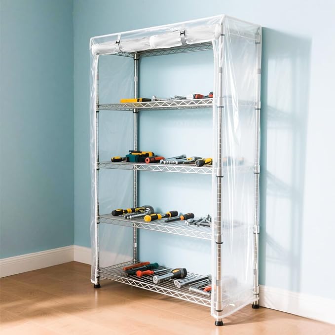 Waterproof Shelf Cover,Durable Dustproof Storage Wire Rack Covers,Outdoor Shelving Covers for Wire Shelves with Zipper 48''x24''x72'',Clear