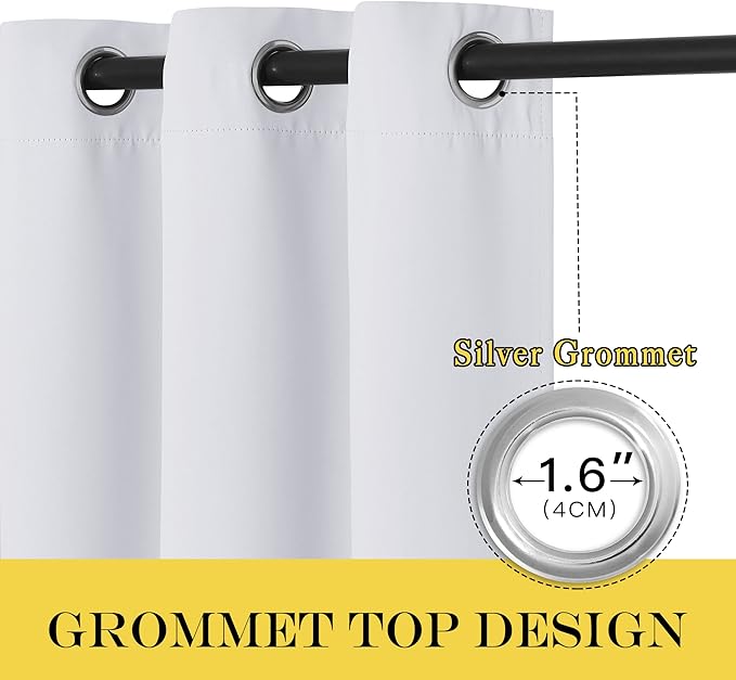 NICETOWN Room Darkening Extra Long Curtain Drape - (52W x 120L inch, Greyish White, 1 PC) Ring Top Thermal Insulated Window Treatment Drape for Living Room
