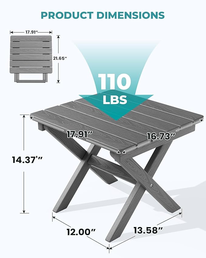 SERWALL Folding Outdoor Side Table Set of 6, Adirondack End Table, Gray