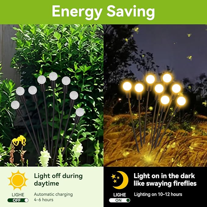 Solar Garden Lights Outdoor Waterproof, 6 Pack 48 LED Swaying Light Firefly Light Outdoor Decor Lights for Garden Gifts for Pathway Party Christmas Decoration, Warm White