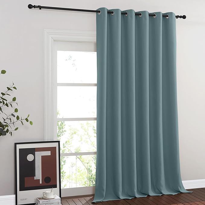 NICETOWN Blackout Room Divider Curtains for Sliding Glass Doors 102 Inches Long 1 Panel, Extra Wide Curtains for Doorway Patio Bedroom Living Room (Greyish Blue, 80Wx102L, 1 Panel)