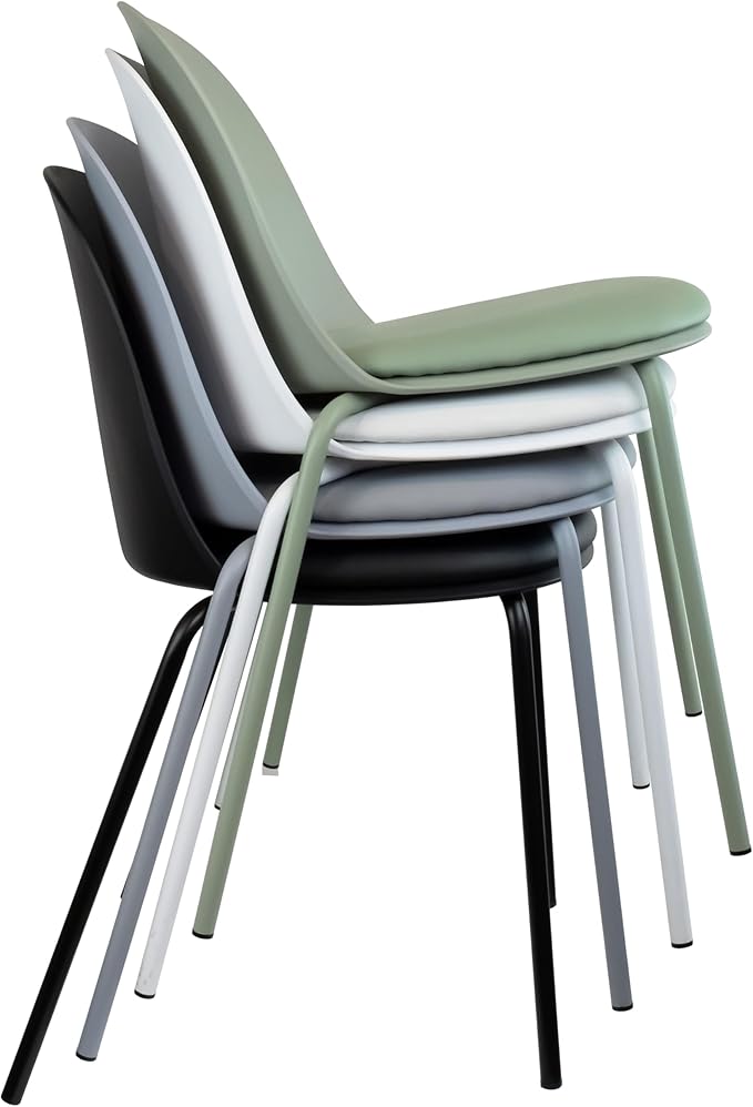 2xhome Modern Stackable Armless Dining Chair | Plastic Shell Seat with Metal Legs | Indoor or Outdoor Use | Home Kitchen Patio (4, Green, Padded Seat)