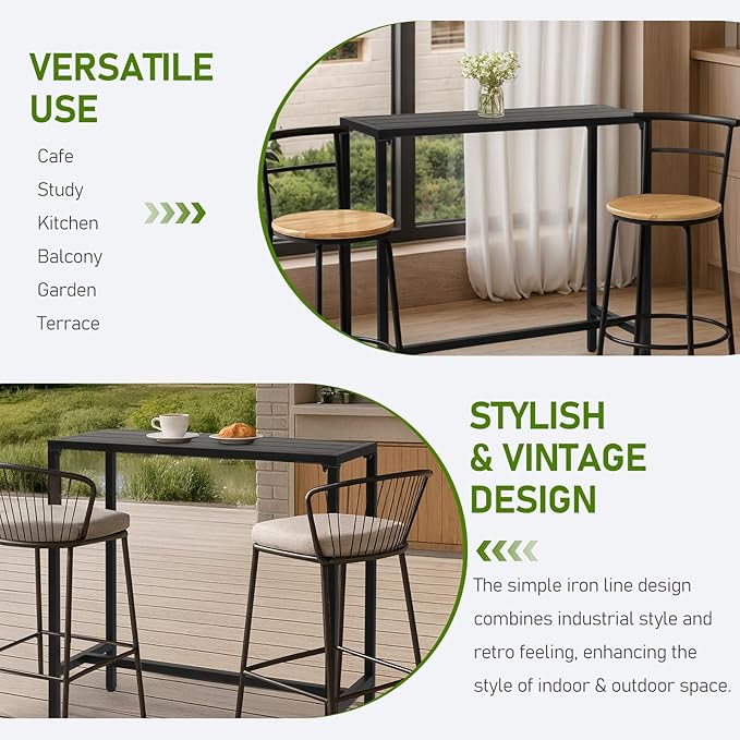 Outvita Outdoor Bar Table, 37" Height Patio Pub Table with Waterproof Frame and Adjustable Foot for Hot Tub, Patio, Backyard, Balcony, Hallway, Bistro Rectangle, Black