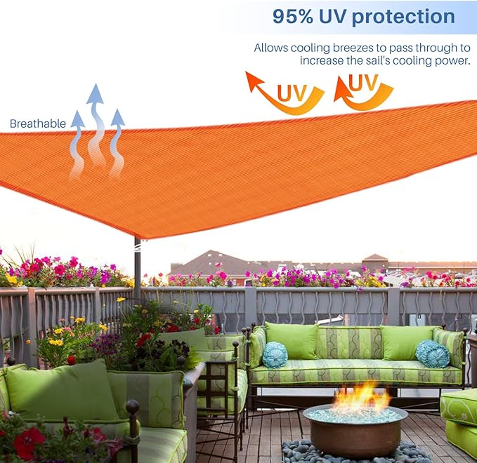 E&K Sunrise 24' x 24' x 24' Sun Shade Sail Triangle Canopy Shade Cover UV Block for Patio Backyard Garden Outdoor (Orange)