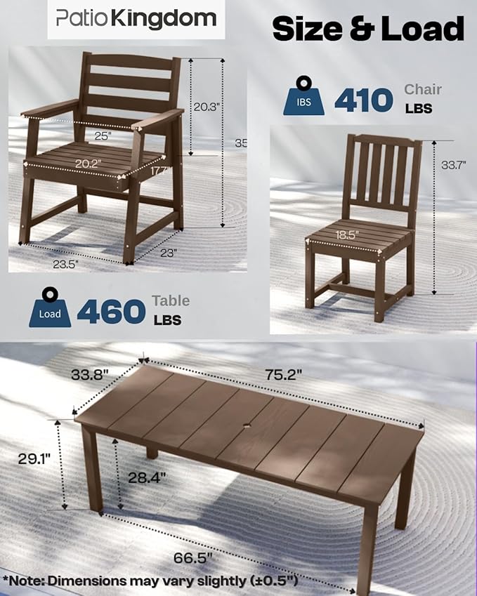 Brown 9-Piece Outdoor Dining Set with Beige 11FT Cantilever Umbrella, 75.2'' HDPE Table & Chairs for 8, Weather-Resistant Furniture with Umbrella Hole for Patio, Lawn, Poolside