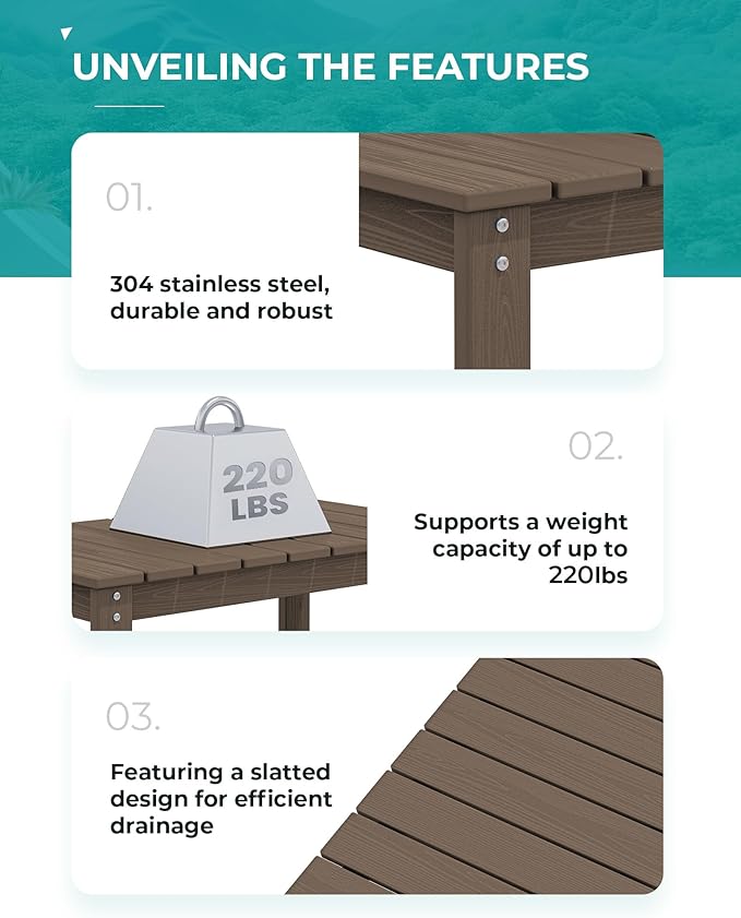 SERWALL HDPE Patio Coffee Table, Rectangle Outdoor Coffee Table, All Weather Patio Table for Deck, Pool, Balcony, Indoor or Outdoor Use, Coffee