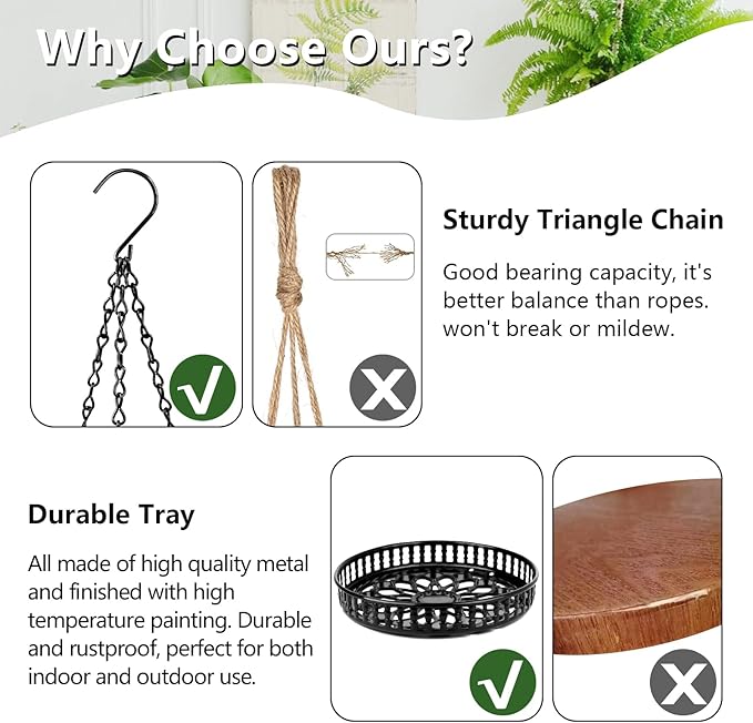 Plant Hanger Indoor Outdoor 2 Pack, Hanging Planter for Indoor Outdoor Plants, Hanging Plant Holder Shelf, Plant Hanging Basket, Decorative Metal Flower Holder