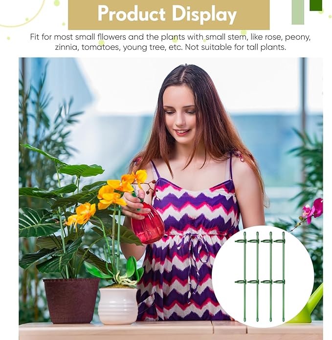 meekoo 120 Pcs Adjustable Garden Plant Support Stakes Single Stem Plant Cage Support Rings with Clips and Connect Pipe for Orchid Rose Tomato, 12 Inch (Green)