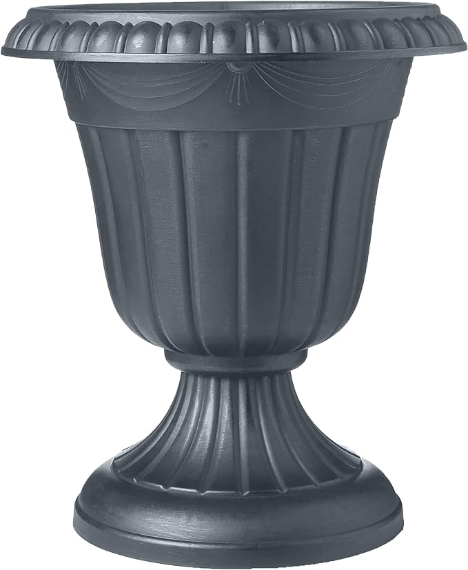 Arcadia Garden Products PL20GY Classic Traditional Plastic Urn Planter Indoor/Outdoor, 10" x 12", Gray