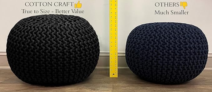 COTTON CRAFT - Hand Knitted Cable Style Dori Pouf - Red - Floor Ottoman - Cotton Braid Cord - Handmade & Hand Stitched - Truly one of a Kind Seating - 20 Dia x 14 High
