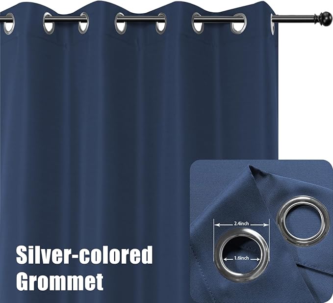 BONZER Outdoor Waterproof Curtains for Patio Privacy Grommet Light Filtering Outside Curtains for Gazebo, Porch, Pergola, Pavilion, 1 Panel, 84W x 95L inch, Navy