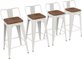 Yongchuang 26 inch Metal Bar Stools Set of 4 Counter Height Barstools Farmhouse Kitchen Bar Chairs with Wood Seat Low Back Cream White