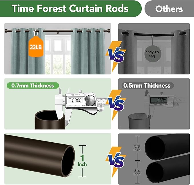 Curtain Rods for Windows 48 to 84, 1 Inch Adjustable Heavy Duty Long Window Drapery Rods with End Caps, Indoor Outdoor Curtain Rod for Patio Bedroom, Size 32" - 90", Antique Bronze