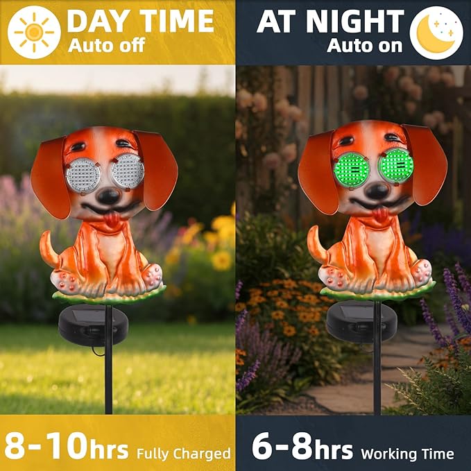 Dog Solar Garden Stakes with Cute Moving Eyeball Lights for Outdoor Yard Patio Decor, 39.3" Dog Solar Lights Outdoor Metal Garden Decor for Outside