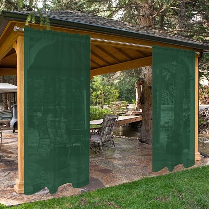 SpaceDresser Waterproof Outdoor Sheer Curtains for Patio - 2 Panels Rod Pocket Indoor Voile Sheer Curtain for Living Room,52W x 108L inch, Foliage Green