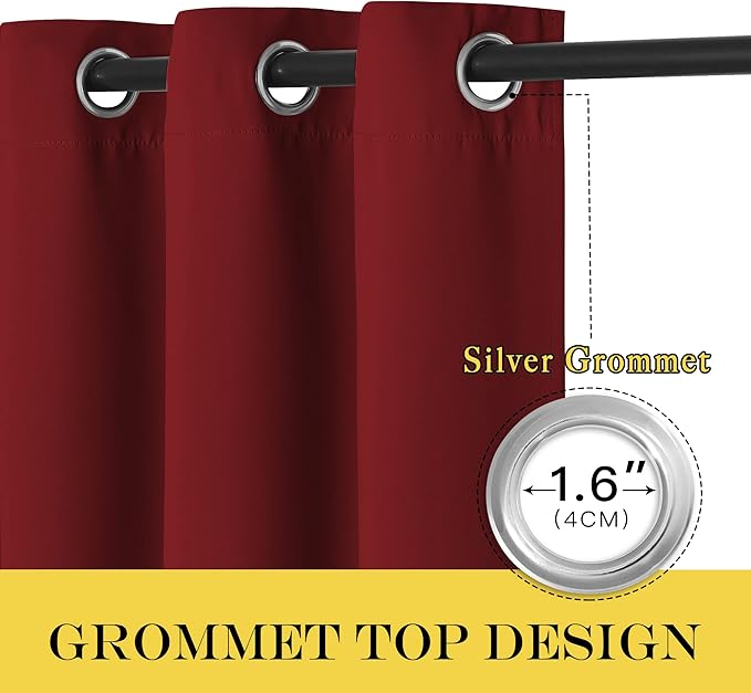 NICETOWN Blackout Curtains 54 Inches Long, Thermal Insulated Room Darkening Curtains for Bedroom, Window Treatment Drapes for Living Room Nursery (W66 x L54 Inch, Burgundy Red, 1 Panel)
