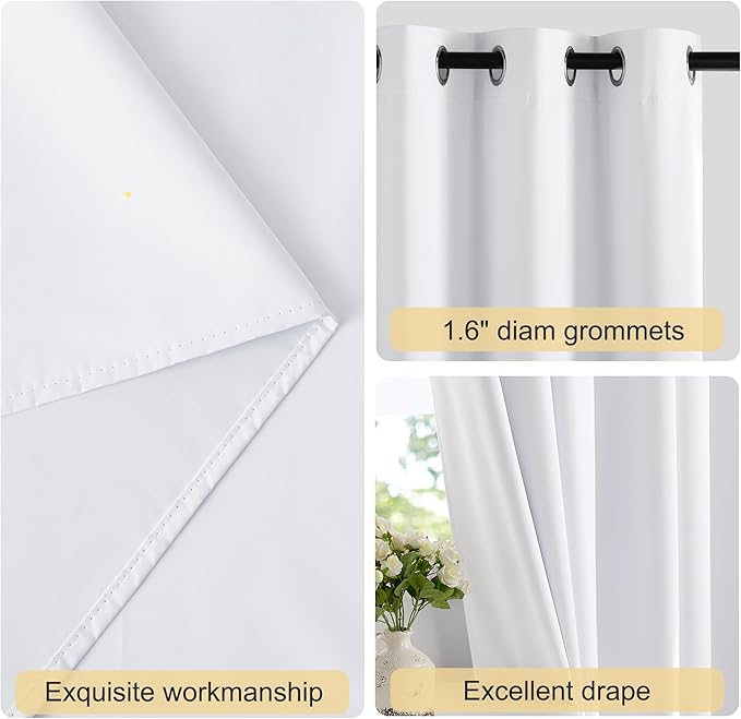 NICETOWN 100% Blackout Sliding Door Curtain for Bedroom, Grommet Thermal Insulated Extra Wide Solid Window Curtain & Drape for Patio Door/Living Room (1 Panel, Pure White, W80 x L90)