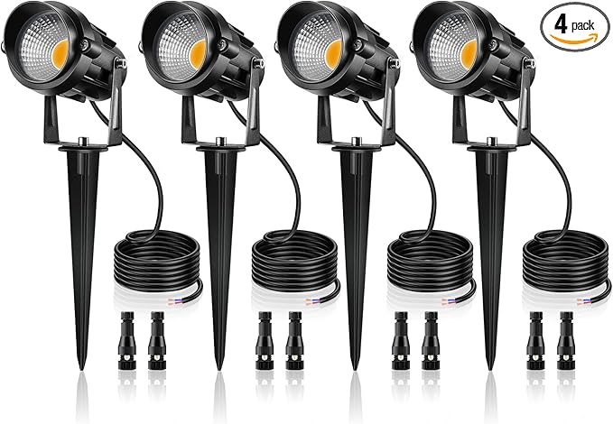 12W Low Voltage LED Landscape Lights - 12V Super Warm White Spotlight Landscape Lighting, IP65 Waterproof Christmas Decorative Lights Outdoor Indoor for Tree Garden Yard Pathway, 4 Pack with Connector