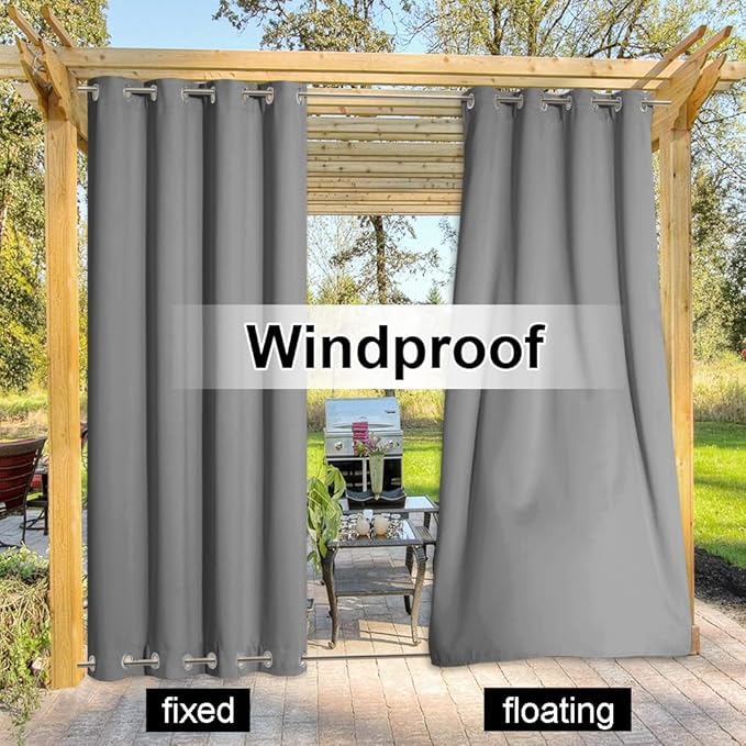 NICETOWN Outdoor Patio Curtains Extra Wide 84 in, Waterproof & Windproof Patio Shades, Rustproof Top and Bottom Grommet Thermal Insulated Drape for Porch/Cabana, Silver Gray, 2 Pieces, W84 x L84