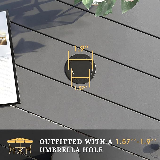VICLLAX Large Patio Dining Furniture Set, Outdoor Dining Set for 10-60" Round Outdoor Table and Patio Stackable Chairs, Grey Tabletop and Dark Grey Fabric