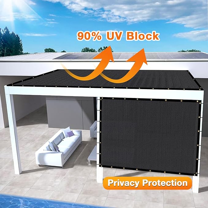Artpuch Outdoor Pergola Shade Cover 18x22 FT Sun Shade Cloth with Grommets Black 90% UV Protection Canopy Patio Privacy Screen (Customized Available)