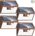Peasur Brown Solar Lights Outdoor Waterproof, 4Pack 140LED Solar Powered Motion Sensor Lights, 3 Modes Solar Security Wall Lights for Fence Garden Yard Outside Cool White
