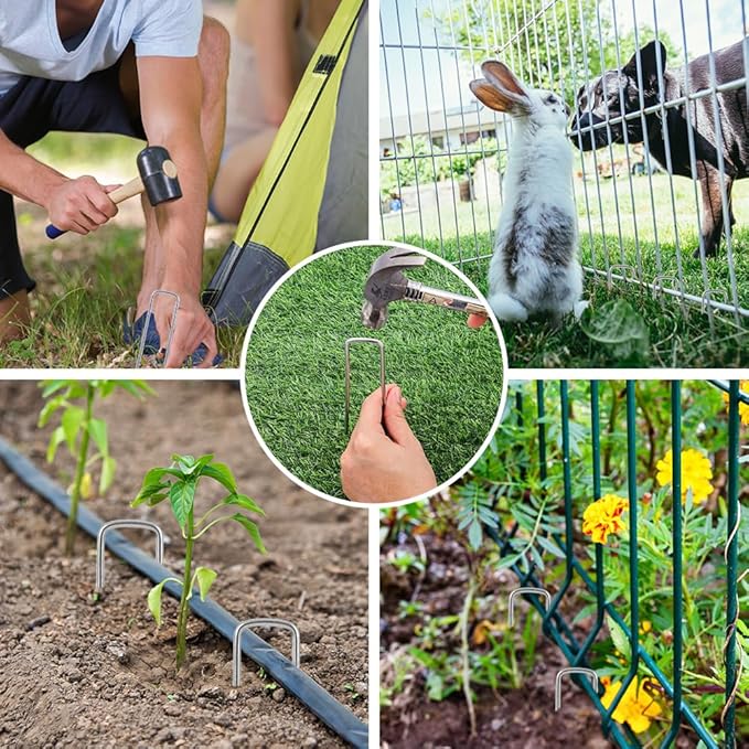 HongWay 50 Pack 6 Inch Landscape Staples, 8 Gauge Garden Stakes Heavy Duty More Thicker Galvanized Tent Stakes, Lawns Yard Staples Wind-Resistant Ground Stakes for Hard & Rocky Soil, Pet Fence