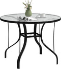 Outsunny 38" Round Patio Table with Umbrella Hole, Outdoor Dining Table Tempered Glass Metal Frame Bistro Table, for Deck, Yard, Balcony, Lawn, Pool, Black