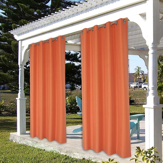 BONZER Waterproof Outdoor Curtains for Patio Porch Pergola Cabana Light Filtering Privacy Grommet Indoor Curtain Panels for Bedroom Living Room, 1 Panel, 54W x 108L inch, Mecca Orange