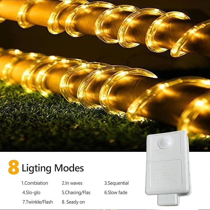 200ft LED Rope Lights Outdoor, 1440 LED Flexible Tube Lights with 8 Modes, Waterproof LED Rope Lighting for Outside, Garden, Patio, Bedroom, Party, Pool, Fences, Indoor Outdoor Decoration (Warm White)