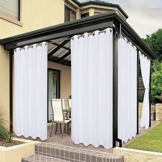 BONZER Waterproof Indoor/Outdoor Curtains for Patio Thick Privacy Grommet Curtains for Bedroom, Living Room, Porch, Pergola, Cabana, 1 Panel, 84W x 108L inch, White