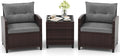 Tangkula 3 Pieces Patio Furniture Set, PE Rattan Wicker 3 Pcs Outdoor Sofa Set w/Washable Cushion and Tempered Glass Tabletop, Conversation Furniture for Garden Poolside Balcony (Grey)